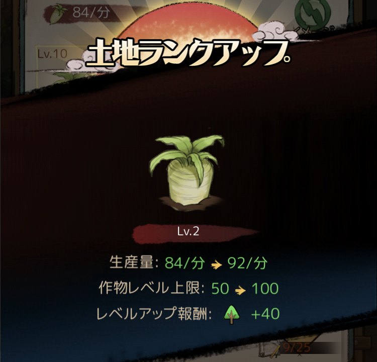 下町ドリームの作物のレベルアップ